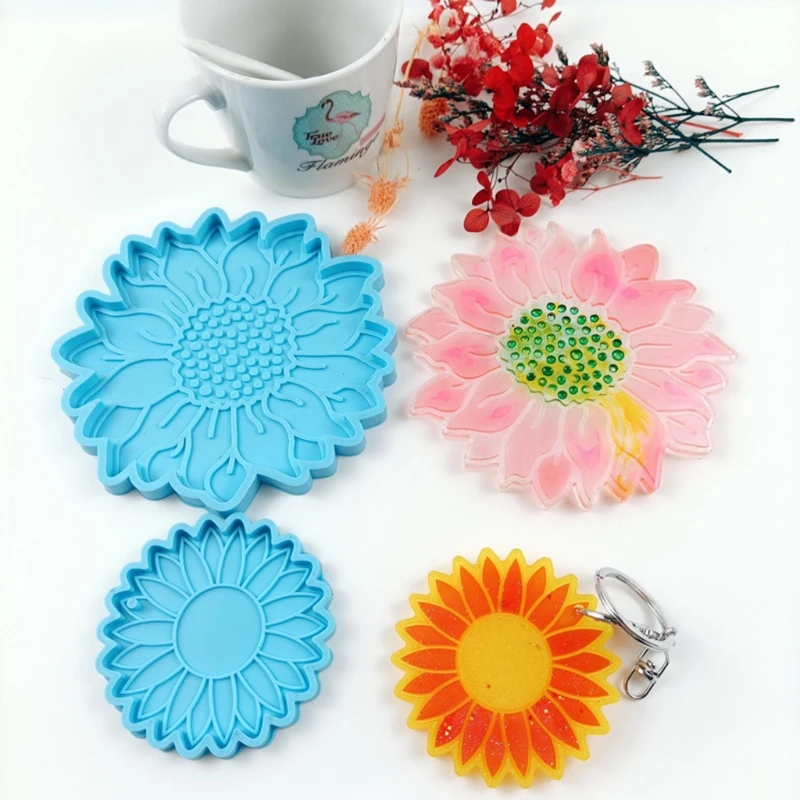 

Epoxy Resin Mold 2Pcs Sunflower Coaster Keychain Silicone Resin Molds Flower Shape Resin Casting Molds Floral Resin Molds Kit