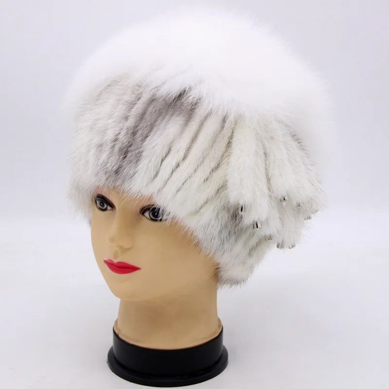 00000-101 горячая распродажа новые модные зимние аксессуары из меха норки лисы шапка для женщин Skullies & Beanies