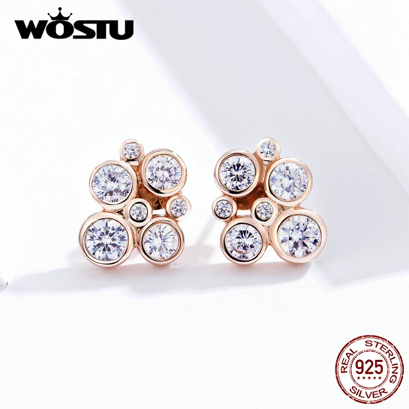 WOSTU 925 пробы серебро розовое золото геометрические серьги-гвоздики для женщин