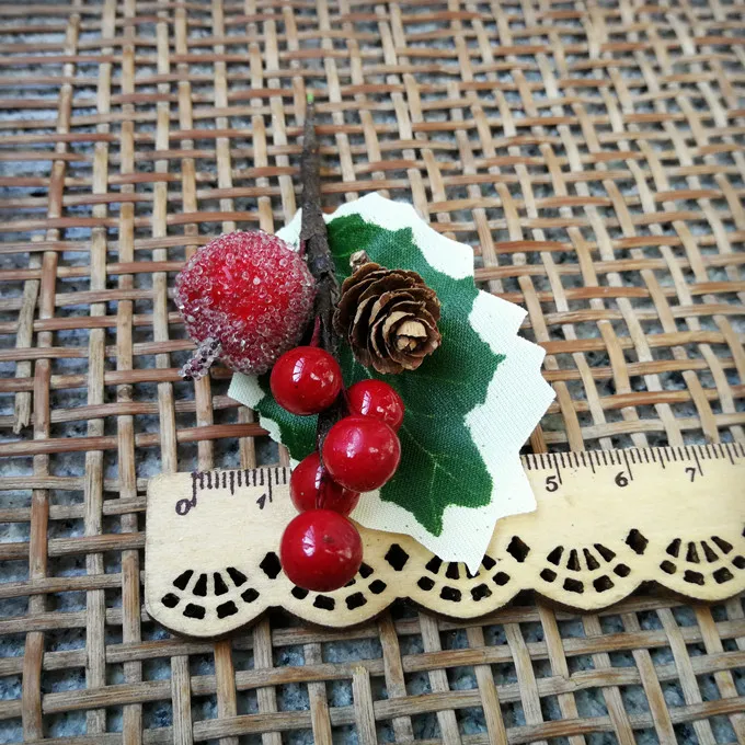 5pcs Artificial Flower Fake Plastic Berry Holly Branches Cherry Wedding Christmas DIY Handmade Table plate Decor Present Packing - купить по