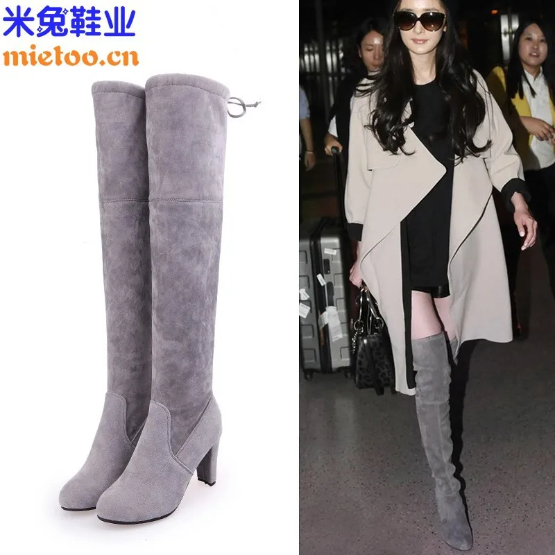 

2020 NEW Sexy Party Boots Fashion Suede Leather Shoes Women Over The Knee Heels Boots Stretch Flock Winter High Botas zh100006