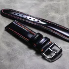 Ремешок из натуральной кожи для наручных часов, высококачественный яркий черный Удобный универсальный модный браслет для часов, 18 19 20 21 22 мм