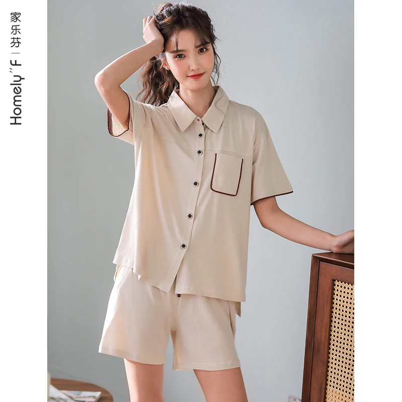 

Pajamas Women's Summer Cotton Short Sleeve Shorts Home Wear Summer Thin Cotton Cardigan Loose XL Set