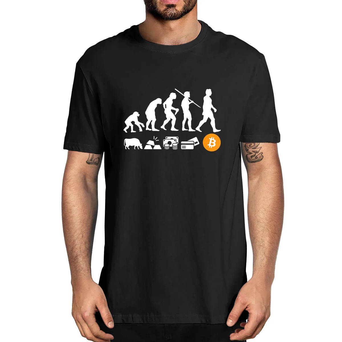 

100% Cotton Bitcoin Evolution of Money Cryptocurrency BTC Investors Funny Unisex Oversized Men Novelty T-Shirt Women Casual Tee