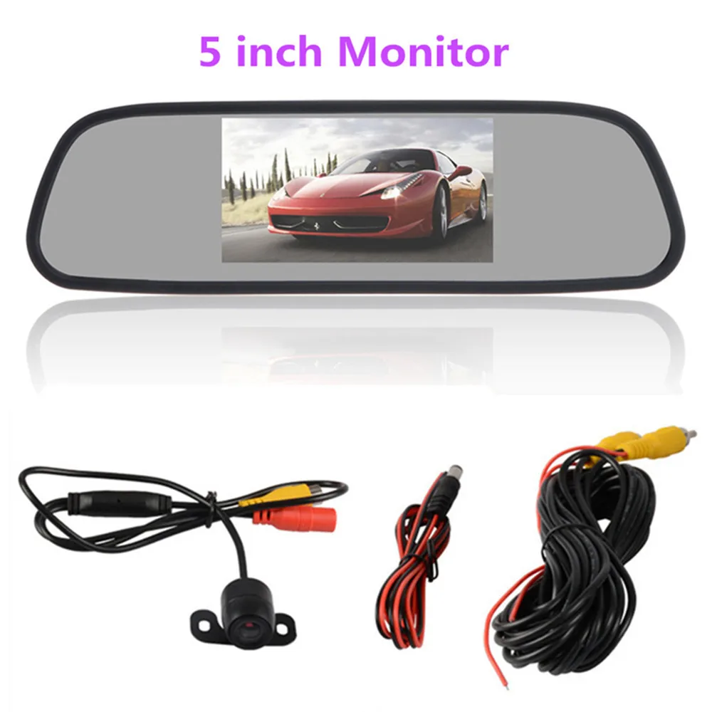 Monitor with cam06 5 дюймов TFT lcd HD800* 480 экран автомобильный монитор зеркало заднего вида парковочный монитор с 2 видео входом, камера заднего вида опционально - Цвет: Monitor with cam06