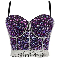 shiny tank top with rhinestones women colorful beads bustier festival clothing femme y2k e girl corset summer crop tops
