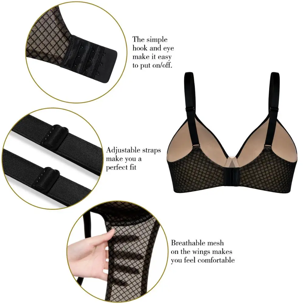 Wingslove Sexy Temptation Women Bra Push Up Underwired Lingerie Plaid Breathable Underwear Top Plus Size 34-42 B C D DD