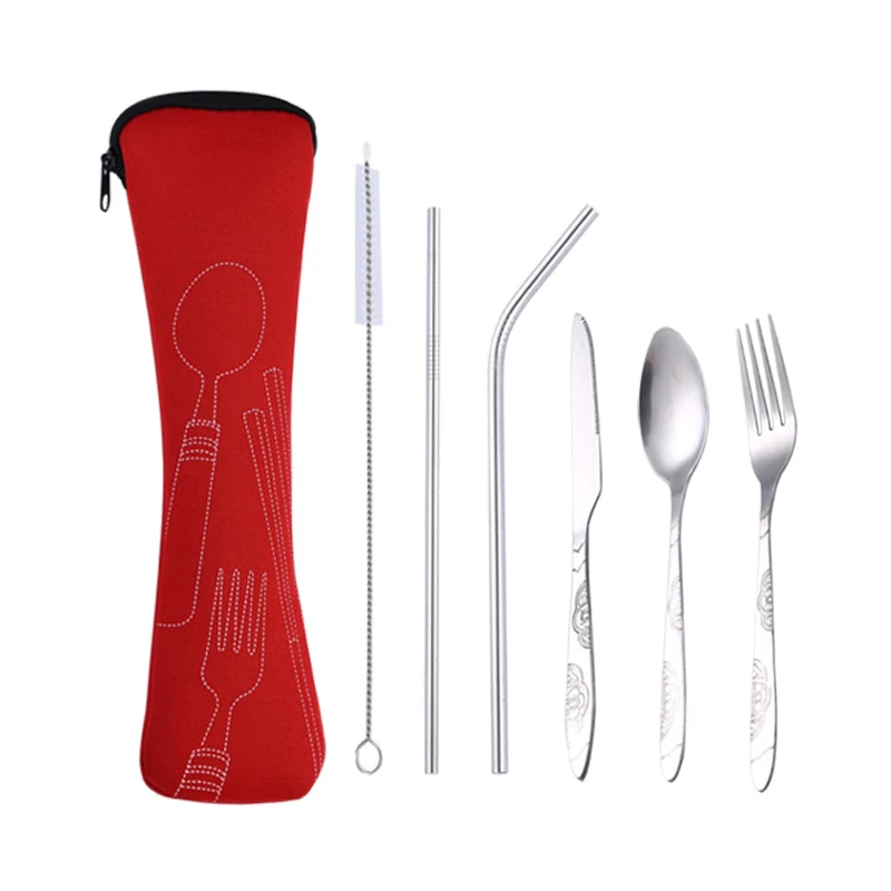 6pcs red Hifuar 3 шт./компл. Нержавеющая сталь набор посуды для располагаться лагерем перемещения столовый набор из вилок ужин посуда Чехол комплект с матерчатые мешки - Цвет: 6pcs red