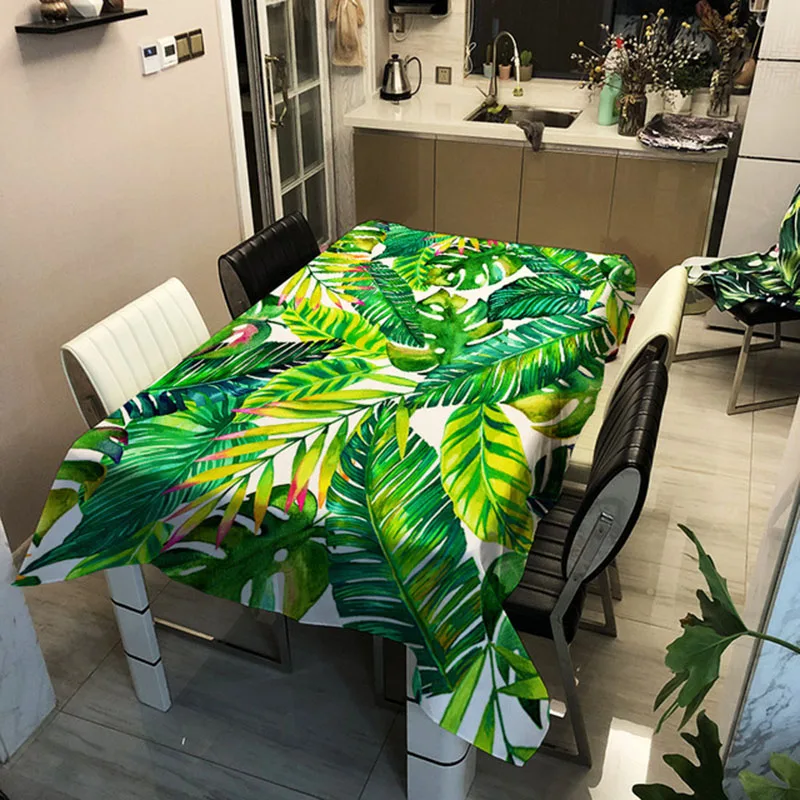 

Скатерть из полиэстера с принтом зеленых растений, водонепроницаемая ткань для стола, декоративный домашний текстиль