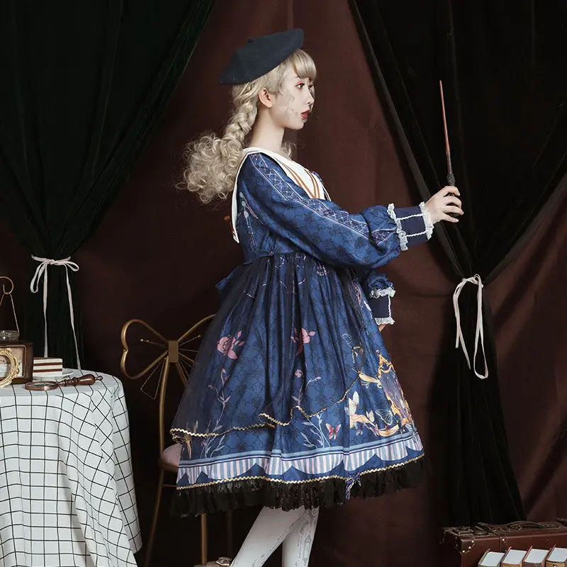 Lolita Dress Victorian Lolita Elegant Gorgeous Butterfly Love Flying Printing Vintage  daily retro Tea Party Sweet Dress