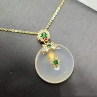 agate white ice chalcedony safety buckle pendant womens button round versatile necklace jewelry