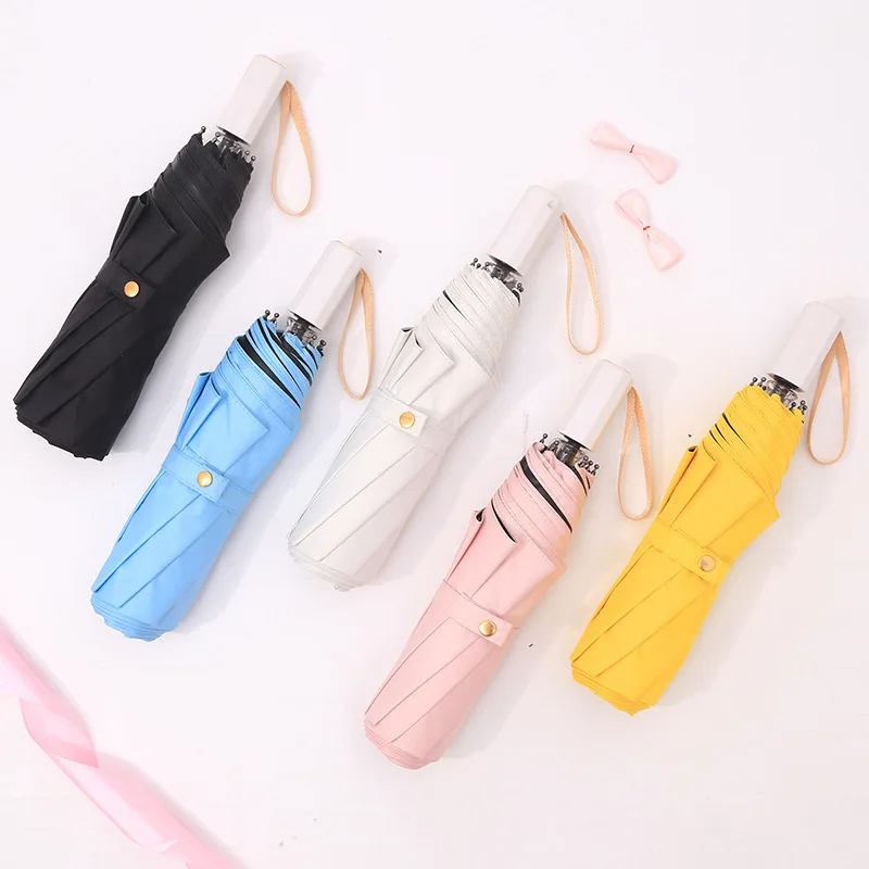 Милый женский складной зонт простой розовый защита от солнца водонепроницаемый