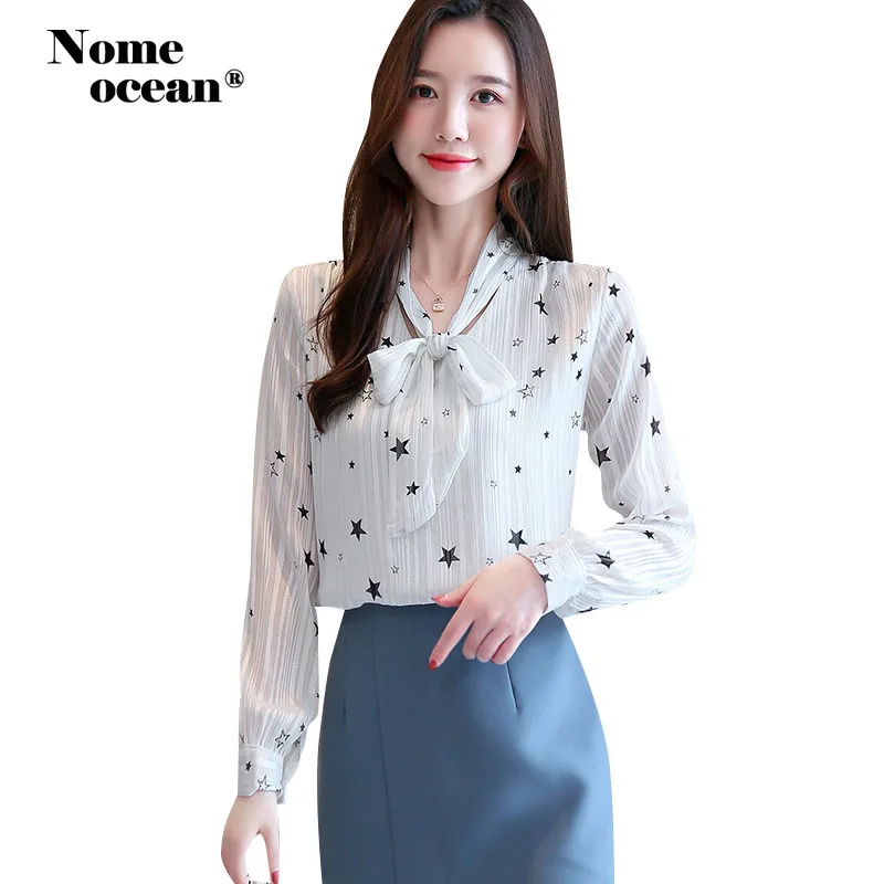 Элегантные Звездные шифоновые блузки с принтом рубашки длинными рукавами для