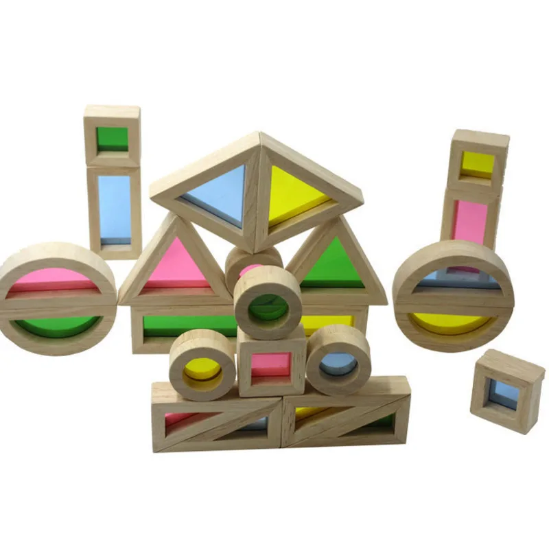 

24pcs Transparent Rainbow Building Blocks Wooden Rubber Blocks Sensory Wooden Toys Stacking Acrylic Buliding Blocks Kids Gifts
