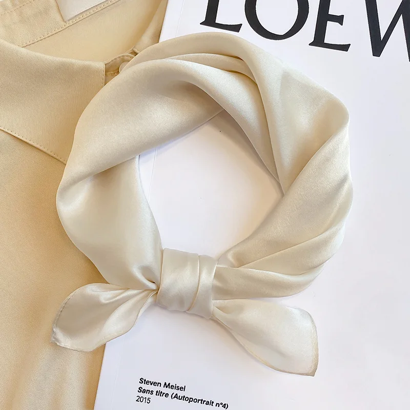 

Women Natural Silk Square Scarf All-Match Solid Headscarf Elegant Office Lady Necktie Female Handbag Decoration Gift 53x53cm