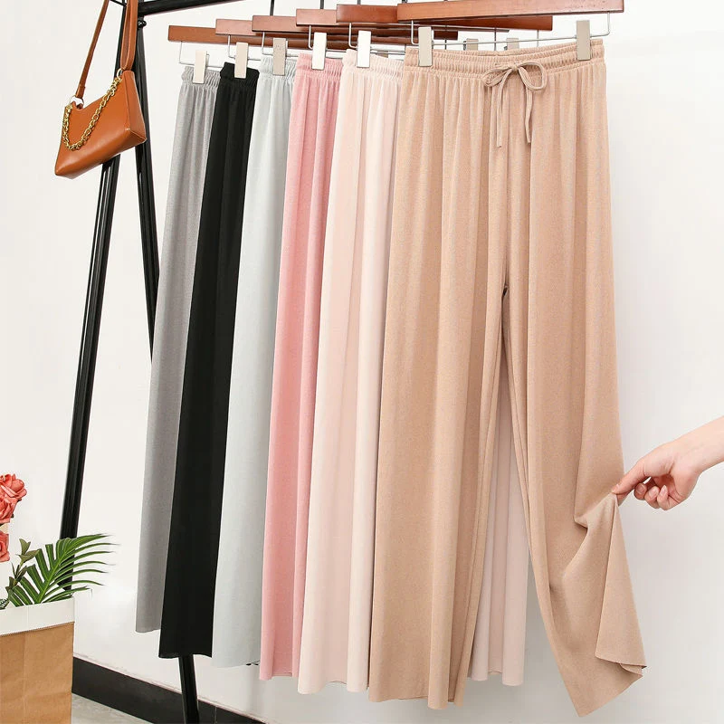

Summer Fashion Ice Silk High Waist Wide Leg Pants Women Spring Casual Loose Mopping Straight Pants Korean Thin Drape Trousers