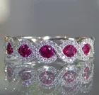 Элегантные кольца серебряного цвета, Женские Ювелирные изделия, женские кольца AAA, розово-красный кубический цирконий, свадебные украшения