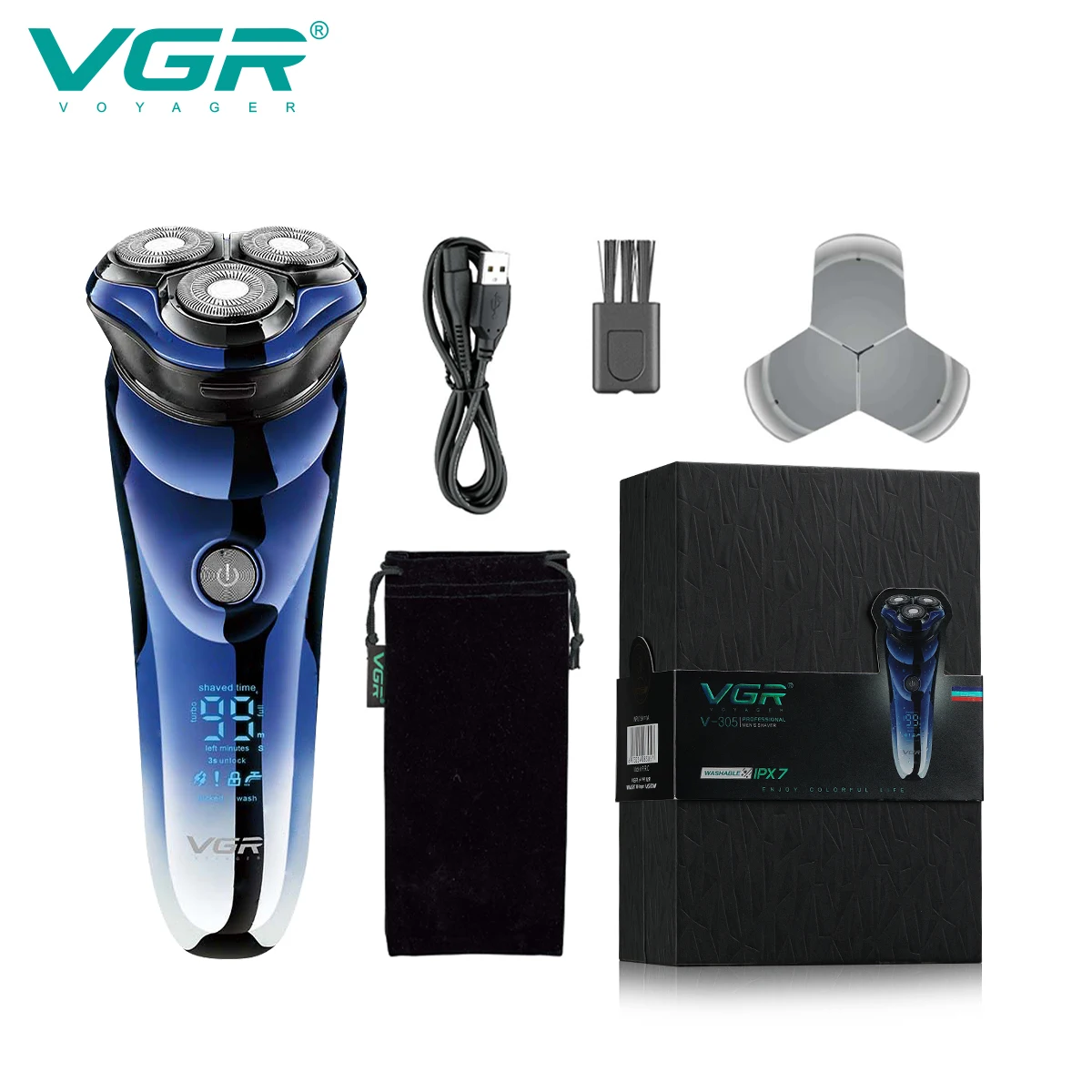 VGR Electric Shaver For Men Washable Razor Rotating Triple Blade Beard Trimmer Beard Cutting Machine Digital Display V-305 enlarge