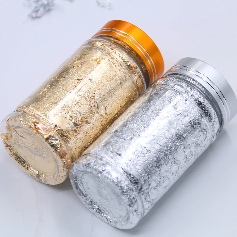 3 г золотые хлопья в форме листьев с блестками и серебряные листы из фольги