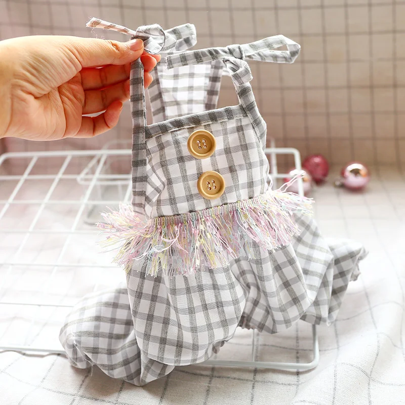 Комбинезон Одежда для собак из хлопка на весну и лето в клетку с ремешками