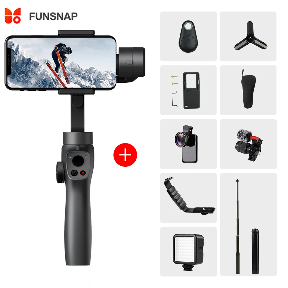 

Funsnap 3 axis Handheld Gimbal Stabilizer Track Focus Pull&Zoom for Wireless Bluetooth Tracking Action Camera Gimbal Smartphone