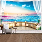 Гобелен с имитацией окон Great Wave Oean, настенный подвесной гобелен с пейзажем, лесом, синим морем, восходом солнца, художественная настенная ткань, декор для комнаты