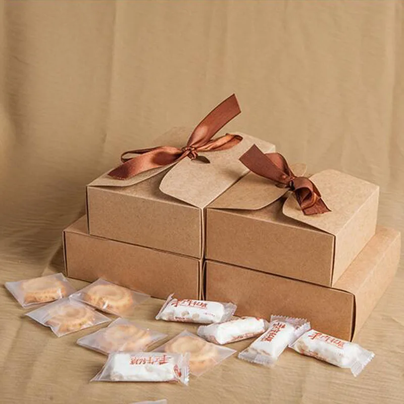 

Black/Brown Kraft Paper Boxes Baking Food Carton Box With bowknot Cookies Gift Boxes Mooncake Chocolate Packaging 100pcs/lot