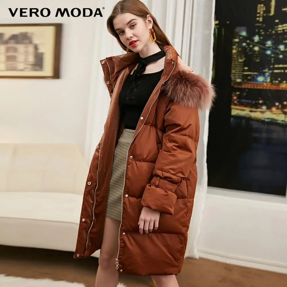 Vero Moda женский пуховик средней длины с капюшоном из меха енота | 318412537