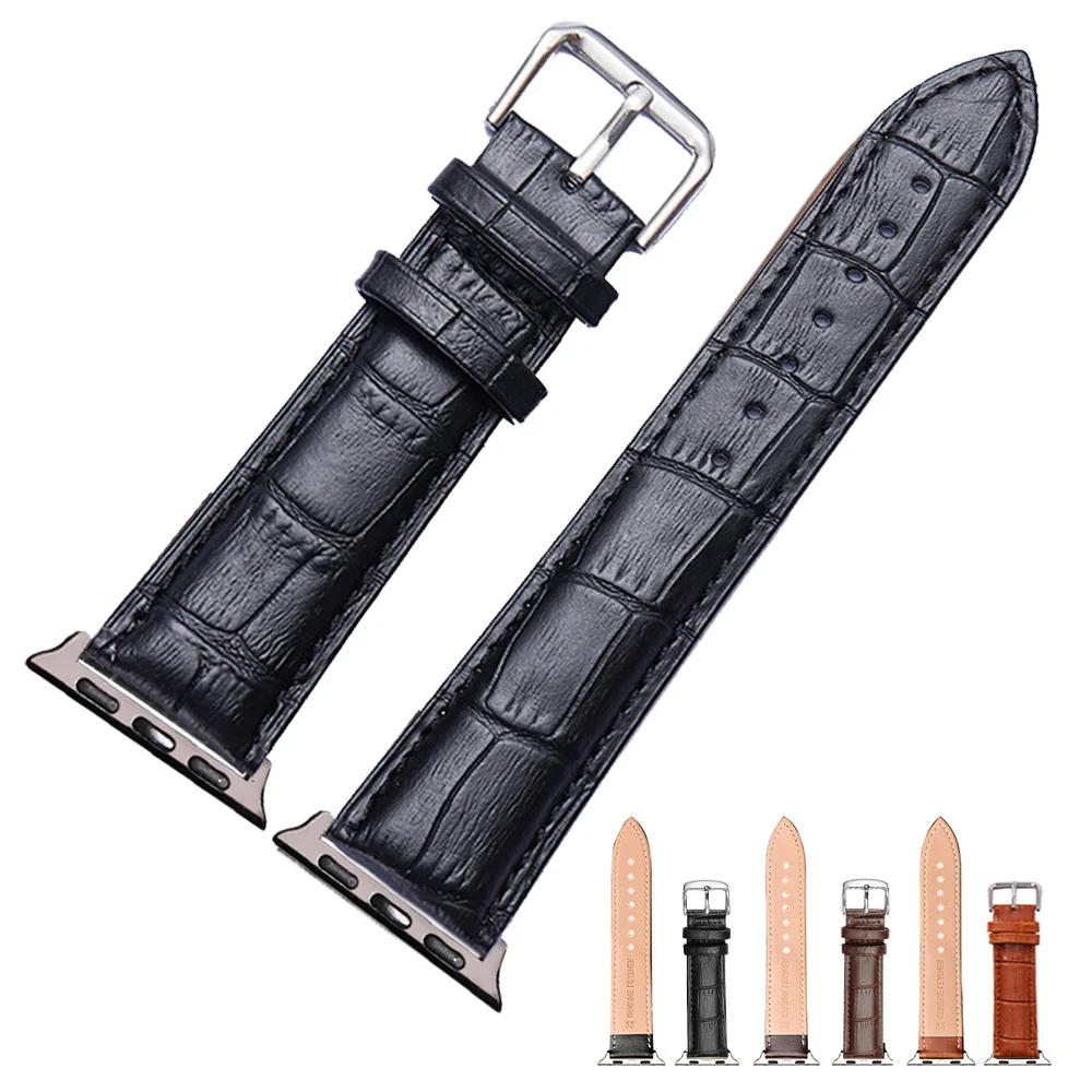 

Black Adapter Leather Loop Strap Watchband for IWatch 3/2/1 38mm 42mm Loop for Apple Watch Band 40mm 44mm for IWatch 4/5