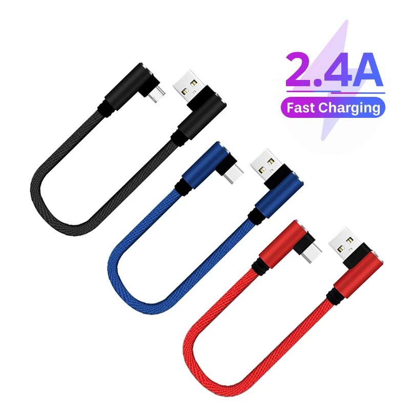 Короткий зарядный кабель USB Type-C, 25 см, угол 90 градусов, кабель USB C Micro USB, кабель для быстрой зарядки 2,4 А для Samsung, Huawei, Xiaomi