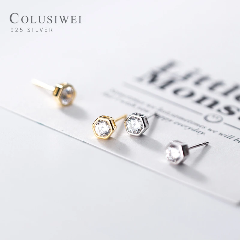 

Colusiwei Genuine 100% 925 Sterling Silver Clear CZ Geometric Hexagon Anti-Allergy Stud Earring for Women Girl Kids Fine Jewelry