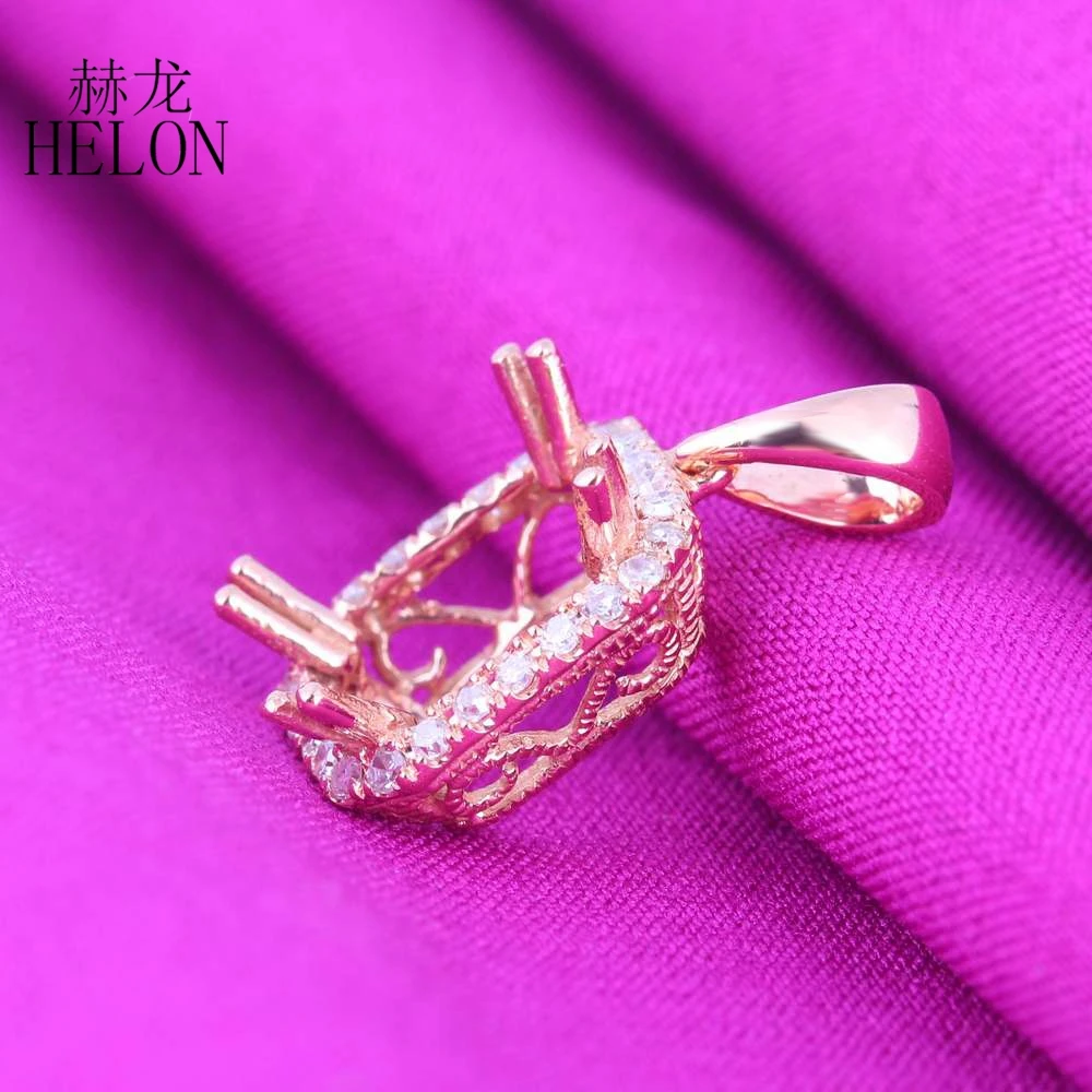 

HELON 8x6mm Emerald Cut Solid 10K Rose Gold Engagement Wedding Natural Diamond Semi Mount Pendant Setting Trendy Vintage Jewelry