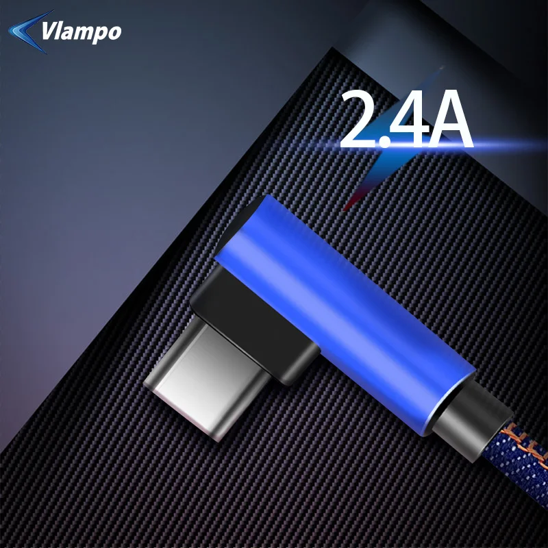 VLAMPO 1 м 2 90 градусов зарядный кабель зарядное устройство Micro usb type-C Быстрая зарядка