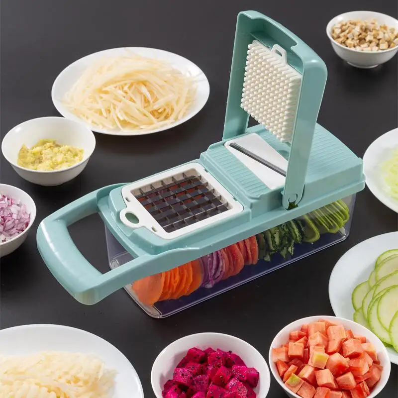 

New 8 In 1 Chopping Artifact Multi-function Onion Chopper Diced Potato Wire Shredder Home Potato Chips Sliced Kitchen Cutter Set