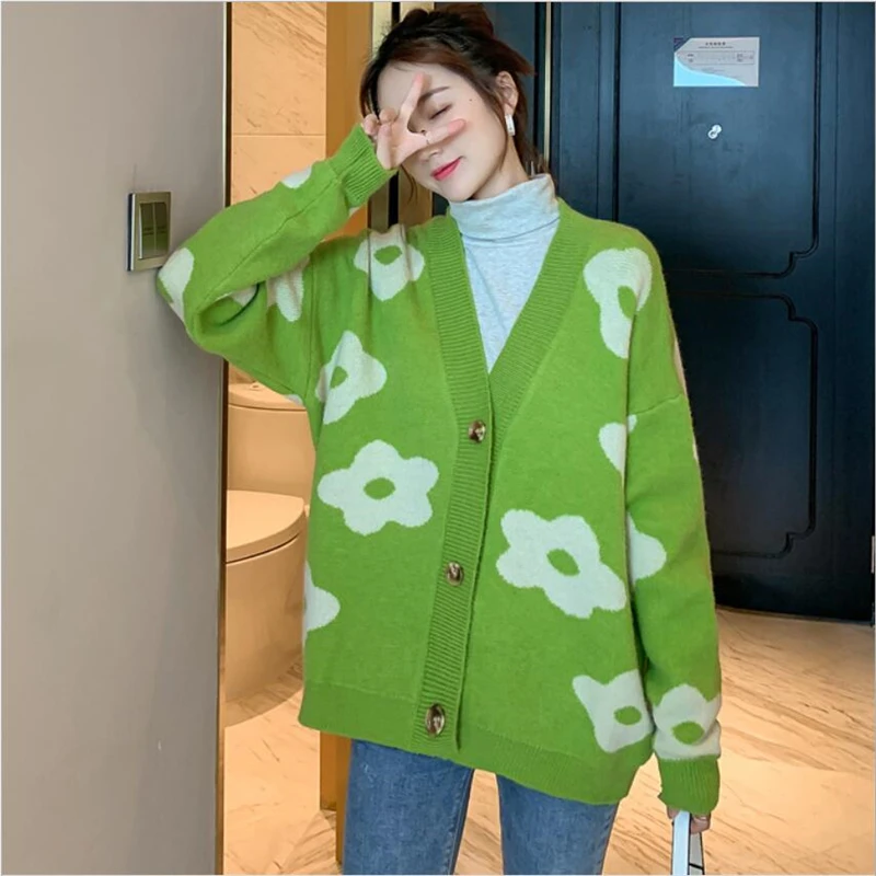 Осенне-зимний женский вязаный кардиган свитер пальто для беременных короткая