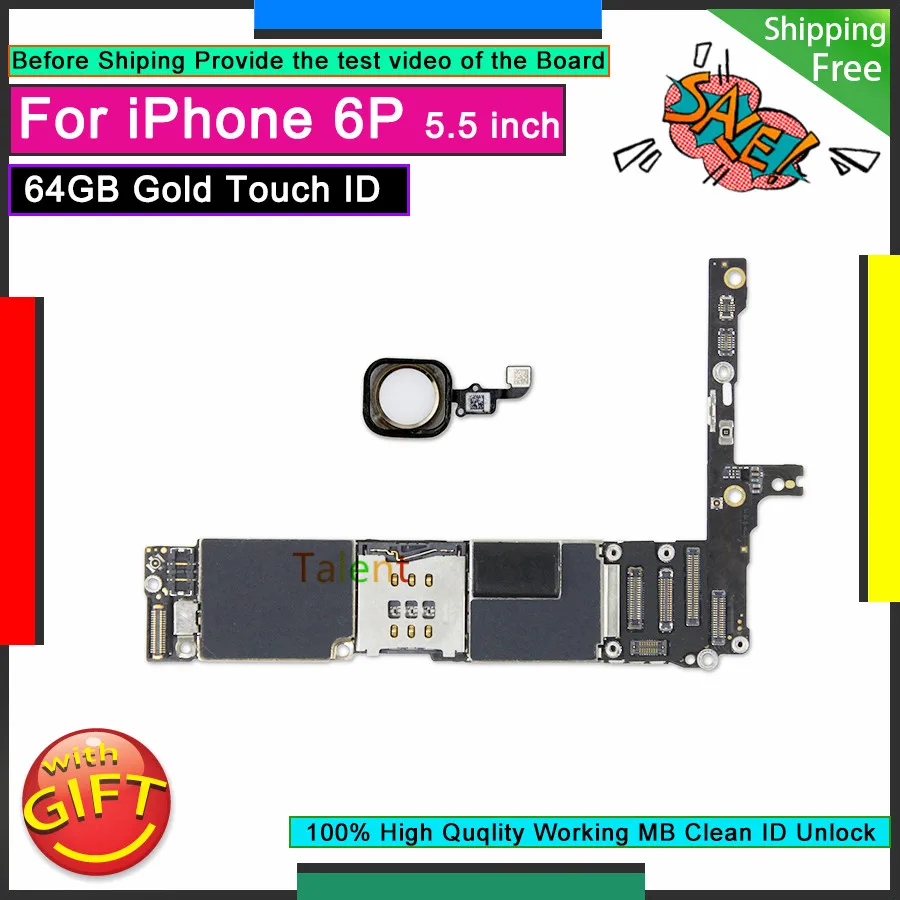 Материнская плата для IPhone 6 P Plus 64 Гб с золотой сенсорной кнопкой Home