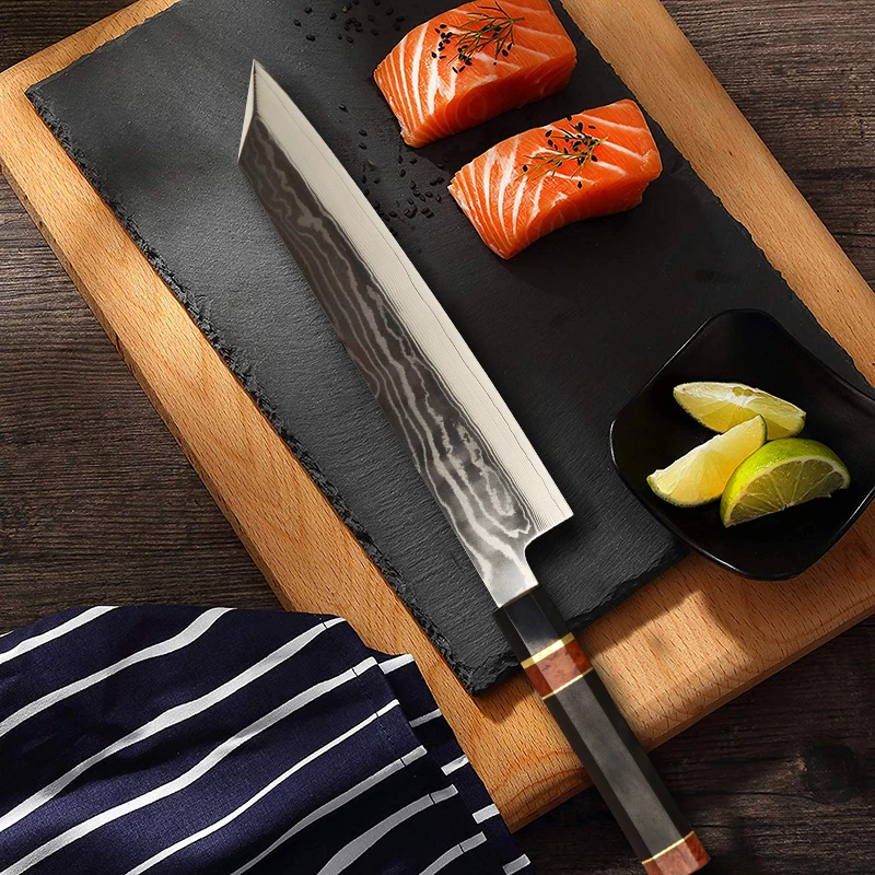 24 см суши сашими нож японский vg10 Дамасская сталь кирицукэ лососевая рыба филе