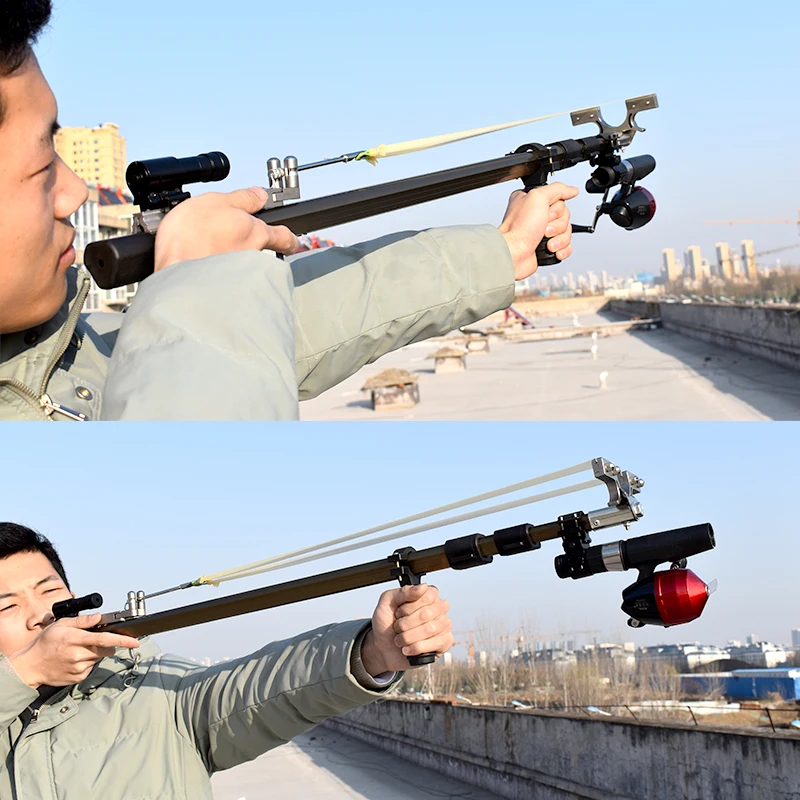 Retractable Laser Aiming Slingshot Fishing Suit High Quality Powerful Catapult Outdoor Hunting Shooting Compound Slingshots | Игрушки и