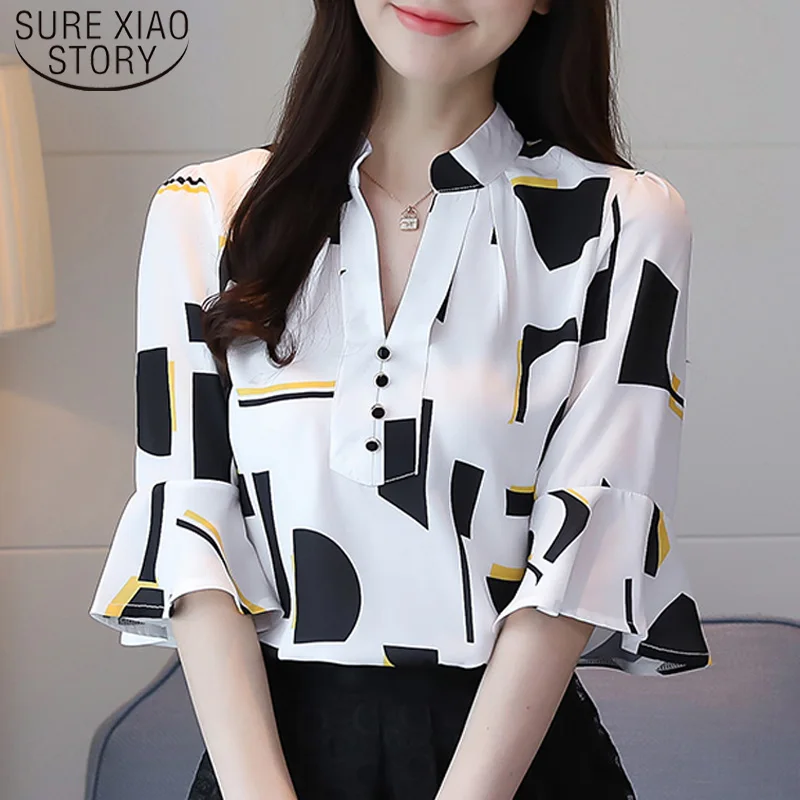 Женская шифоновая блузка, с коротким рукавом, с принтом, 2021, 30, размера плюс