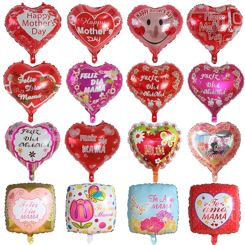 

50pcs 18inch Heart Shape Spanish Feliz Dia Mama Foil Balloons Birthday Party Happy Mother‘s Day Decorations Helium Globos Gift
