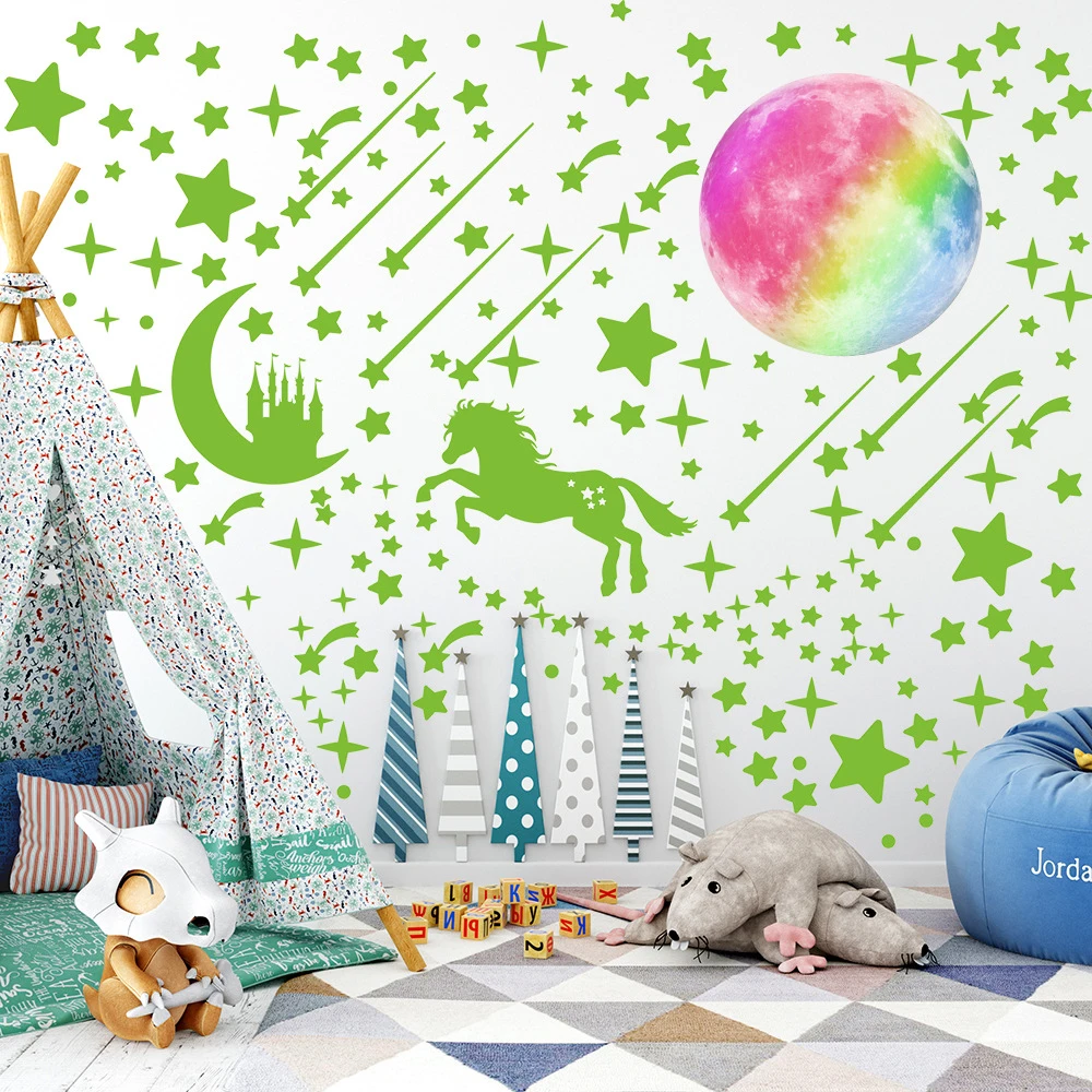 

Zollor Luminous Starry Castle Colorful Moon Glowing DIY Sticker Set Home Decoration Night Bedroom Kids Room Fluorescent Stickers