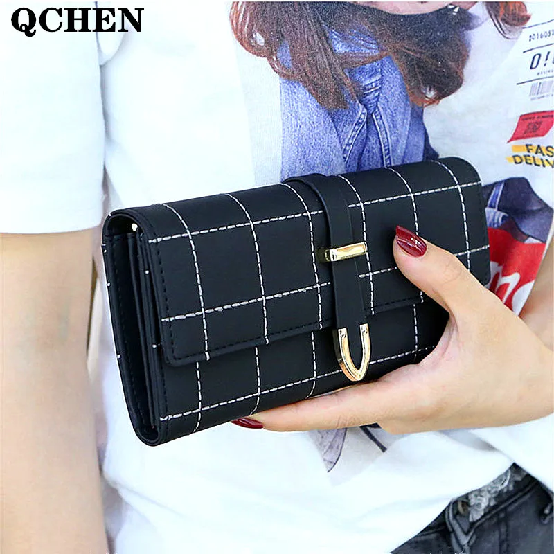 

Женские кошельки, Длинные Роскошные брендовые кожаные кошельки для монет, дизайнерский клатч с кисточкой в клетку, женская сумочка для денег, держатель для кредитных карт 440