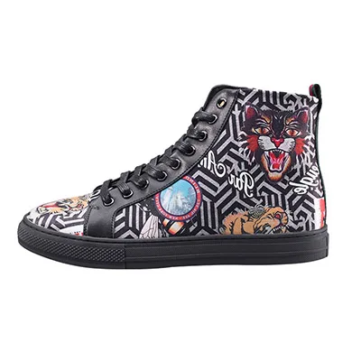 High-top Leather CYYTL мужские кроссовки с высоким берцем Уличная обувь голова тигра конский волос 5D печать прогулки Tenis Masculino zapatillas hombre - Цвет: High-top Leather