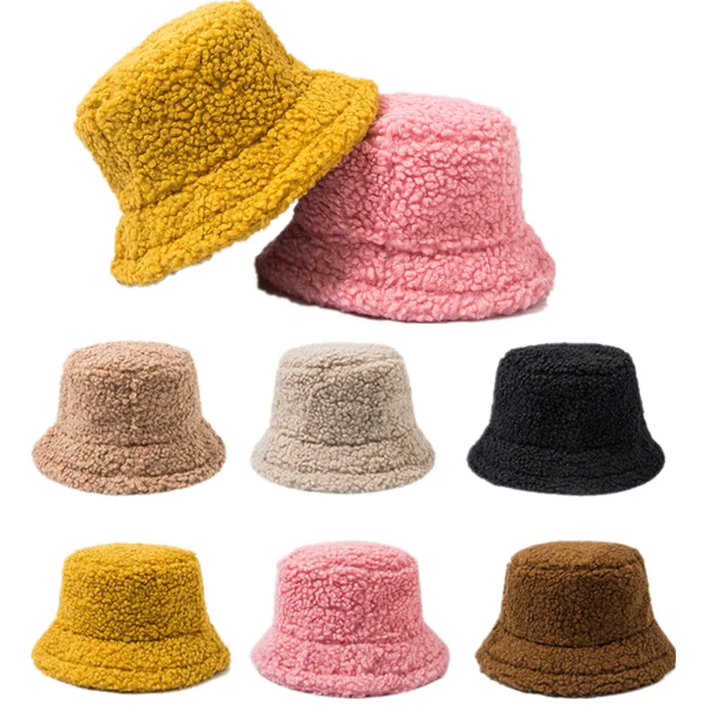 

Winter 8 Colors Lady Outdoor Warm Suncsreen Soft Lady Wool Flat Fisheman Hat Bucket Cap