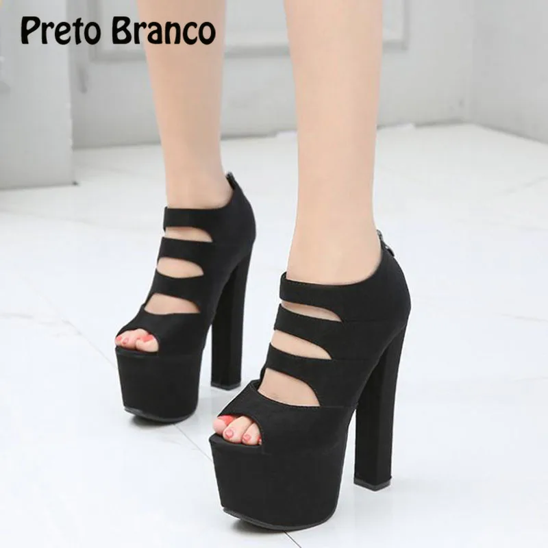 

Босоножки черные на высоком каблуке 17 см, на молнии, с открытым носком