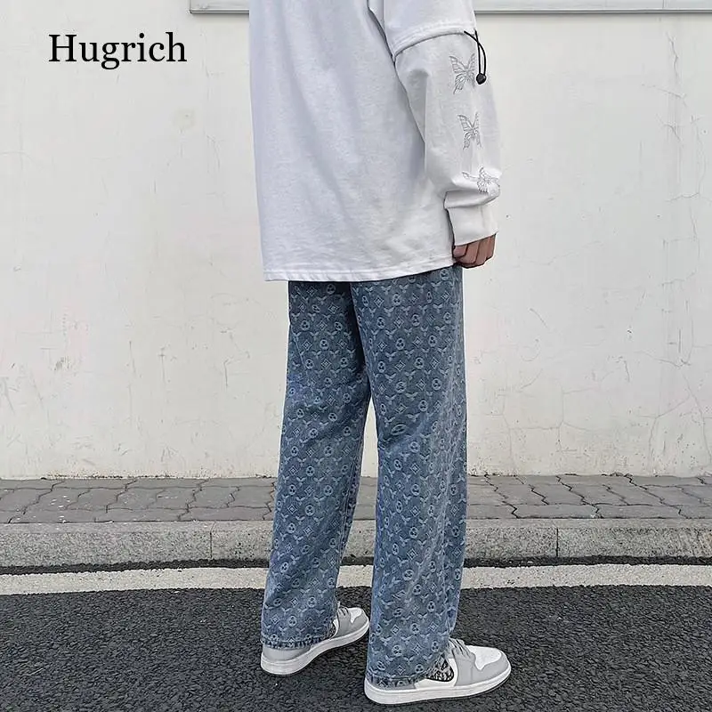 Джинсы мужские мешковатые с цветочным принтом брендовые дизайнерские брюки из