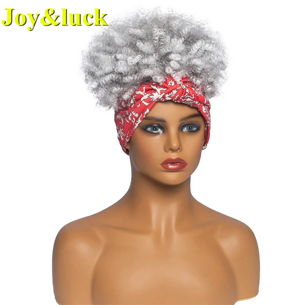Joy&ampluck Short Afro Kinky Culry Turban Wig Synthetic Headband Wigs for African Women Hair Daily Use |