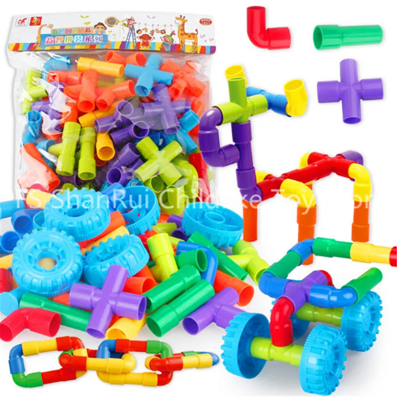 

kids funny toys plastic mini pipeline building blocks education gifts
