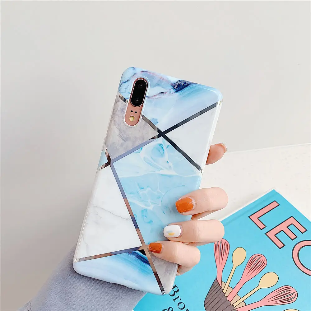 Силиконовый чехол с геометрическим мрамором для huawei P30 Pro P20 Lite, чехол для телефона huawei mate 20 30 Lite P20 Pro, чехол - Цвет: Light Blue