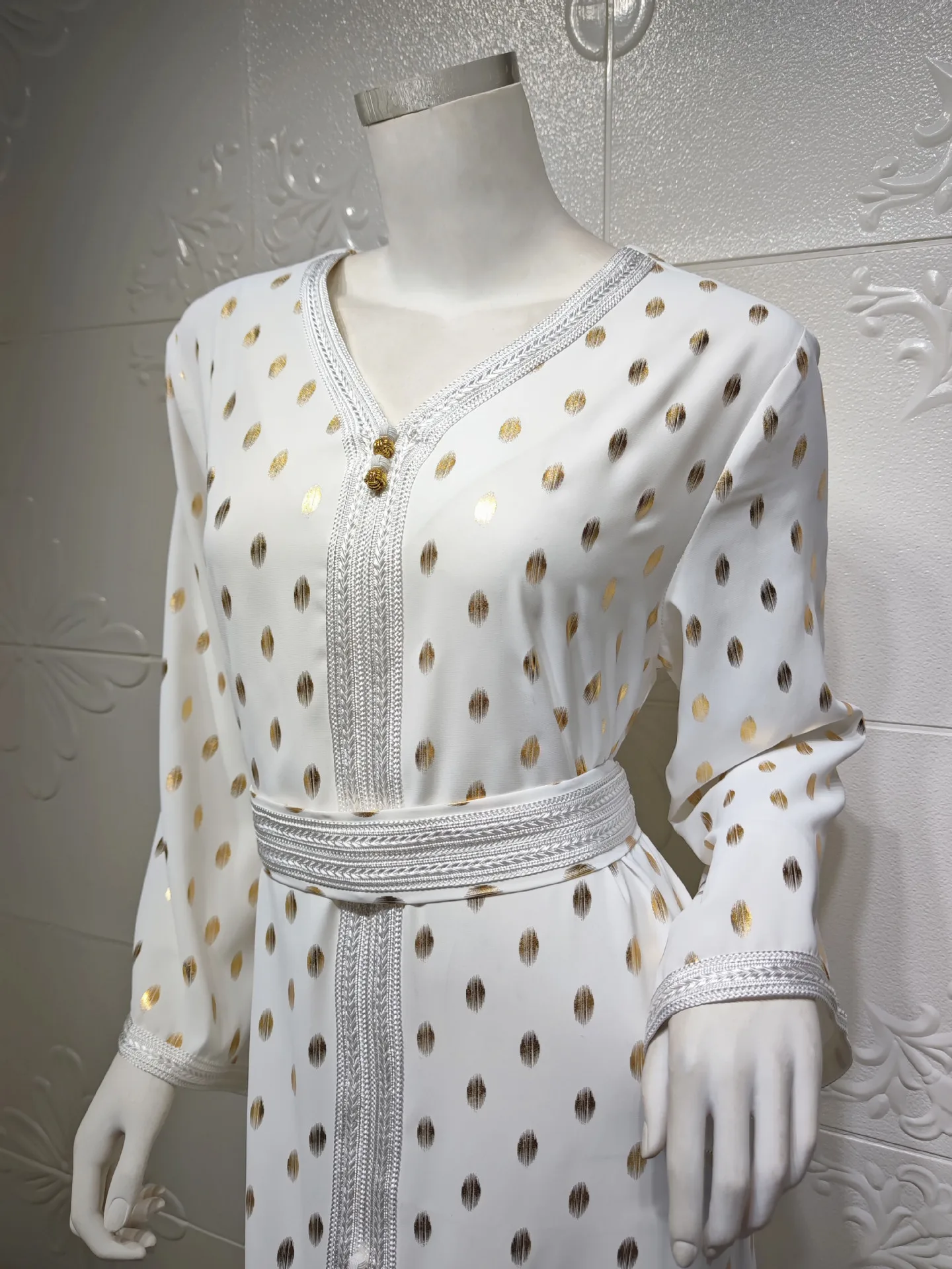 

2021 New Muslim Kaftan Abaya Dress Kimono 2 Piece Set Women Pot Dolt Print Gown Dubai Turkish Islamic Clothing Djellaba Femme